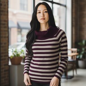 A&J striped long sleeve cowl neck sweater. EUC